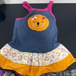 Ricrac & Ruffles Lion Dress with Pink Straps